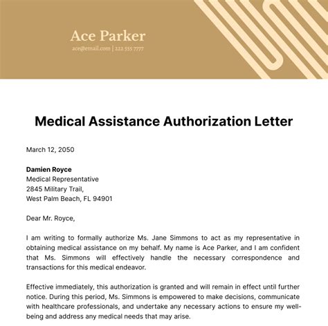 authorization letter for medical assistance